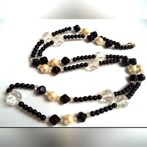 AVON ASSORTED BEADS BLACK,WHITE,CLEAR 38" NECKLACE